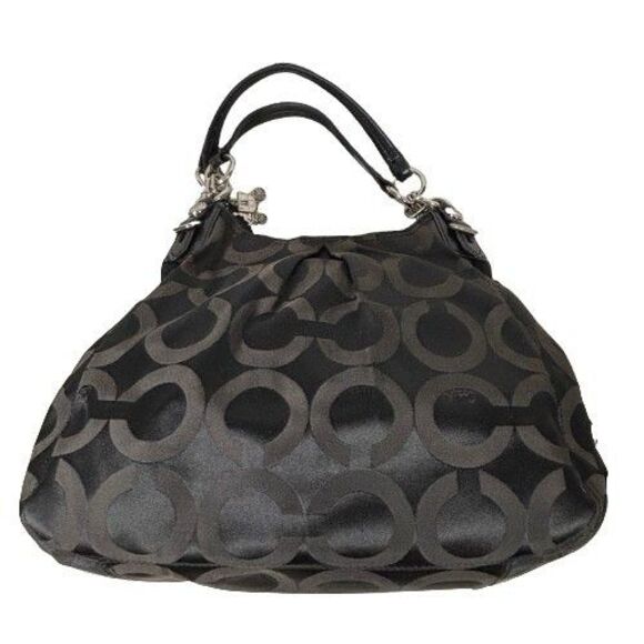 Coach Maggie Shoulder Bag Optic Op Art Signature Black on Black Hobo Purse 15757 - Picture 15 of 16